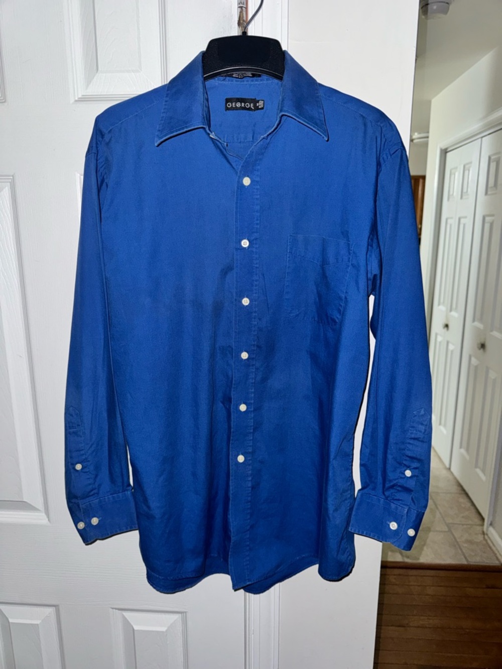 GEORGE Mens Medium Royal Blue Dress Shirt Long Sleeve Button Down Cotton Blend